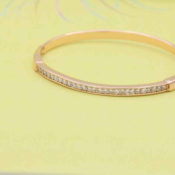 Elegant Rose Gold Bangle with Sparkling Stone Line Detailing, XPBL0441 - Picture 5 of 12
